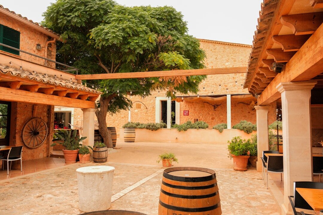 quiet hotel courtyard
